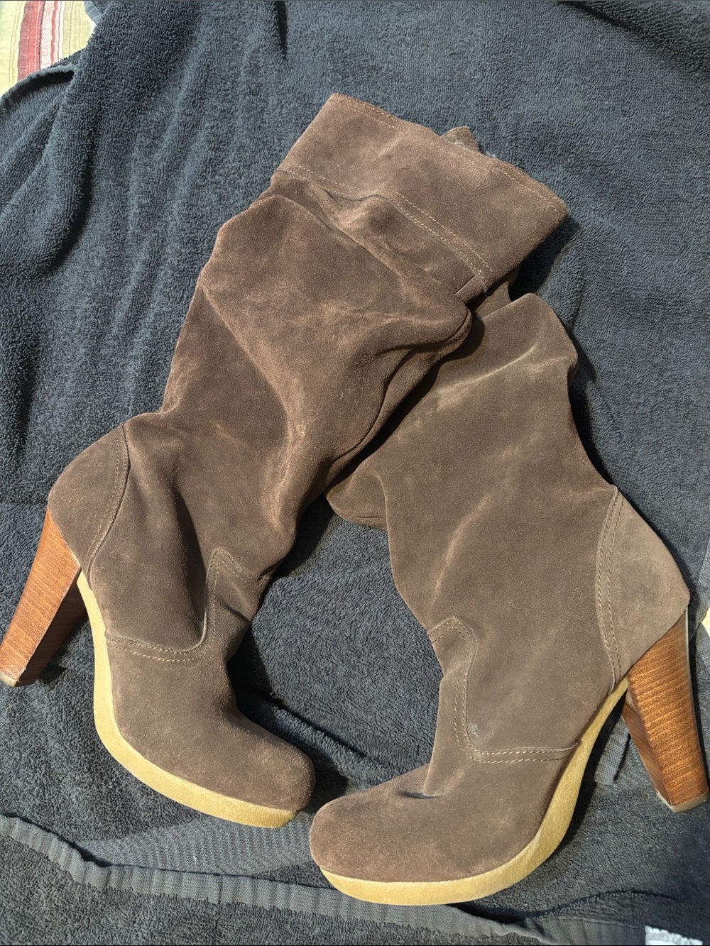 Colin Stuart Brown Suede Slouchy High-Heel Boots